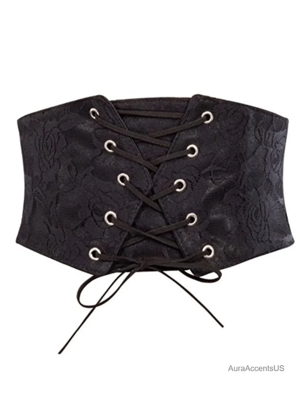 Wide Corset Waist Belt with Lace-Up and Press Button Closure for Renaissance